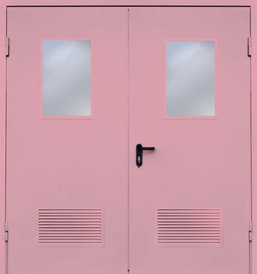 Двупольная противопожарная дверь с вентиляцией и стеклом EI 60 (RAL 3015)