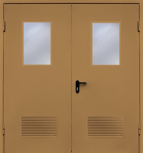 Двупольная противопожарная дверь с вентиляцией и стеклом EI 60 (RAL 1024)