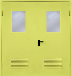 Двупольная противопожарная дверь с вентиляцией и стеклом EI 60 (RAL 1016)