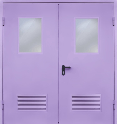 Двупольная дверь с вентиляцией и стеклом EI 60 (RAL 4001)