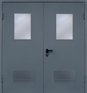 Двупольная противопожарная дверь с вентиляцией и стеклом EI 60 (RAL 7043)