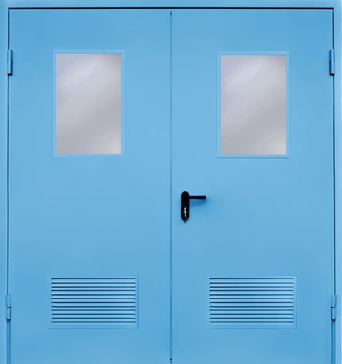 Двупольная дверь с вентиляцией и стеклом EI 60 (RAL 5012)