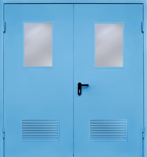 Двупольная противопожарная дверь с вентиляцией и стеклом EI 60 (RAL 5012)