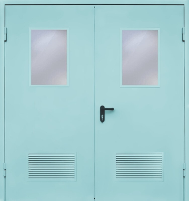 Двупольная дверь с вентиляцией и стеклом EI 60 (RAL 2027)