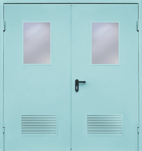 Двупольная противопожарная дверь с вентиляцией и стеклом EI 60 (RAL 2027)