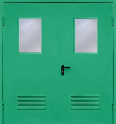 Двупольная дверь с вентиляцией и стеклом EI 60 (RAL 6024)