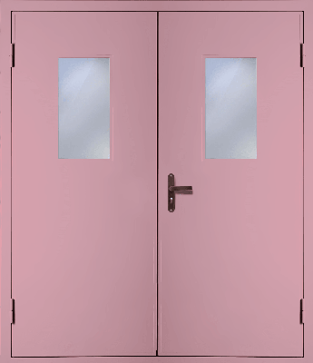 Двустворчатая техническая дверь со стеклом (RAL 3015)
