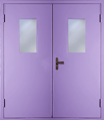 Двустворчатая техническая дверь со стеклом (RAL 4005)