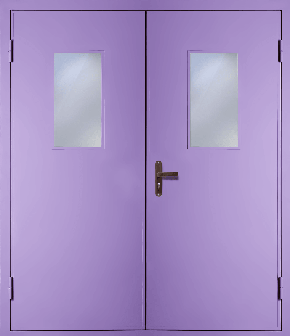 Двустворчатая техническая дверь со стеклом (RAL 4005)