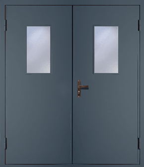 Двустворчатая техническая дверь со стеклом (RAL 7043)