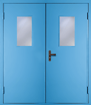 Двустворчатая техническая дверь со стеклом (RAL 5012)
