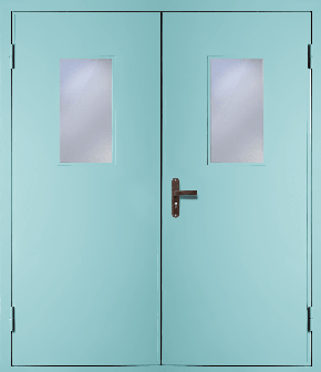 Двустворчатая техническая дверь со стеклом (RAL 6027)