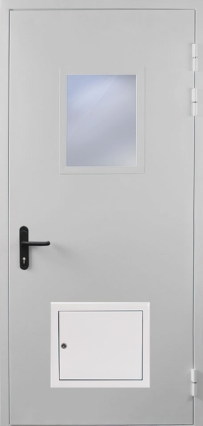 Однопольная противопожарная дверь EI 60 со стеклом и стыковочным узлом 03