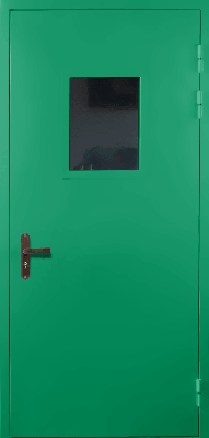 Одностворчатая техническая дверь со стеклом (RAL 6024)
