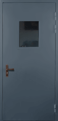 Одностворчатая техническая дверь со стеклом (RAL 7043)
