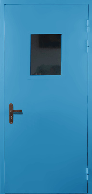 Одностворчатая техническая дверь со стеклом (RAL 5012)