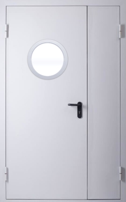 Полуторапольная дверь с круглым стеклом (RAL 7035) 