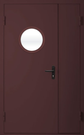 Полуторапольная противопожарная дверь с круглым стеклом (RAL 8017) 