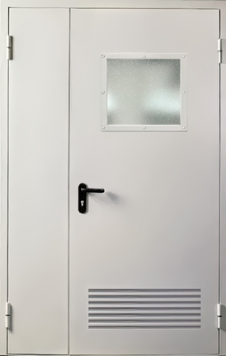 Полуторапольная дверь с вентиляцией и стеклом EI 60 (белая)