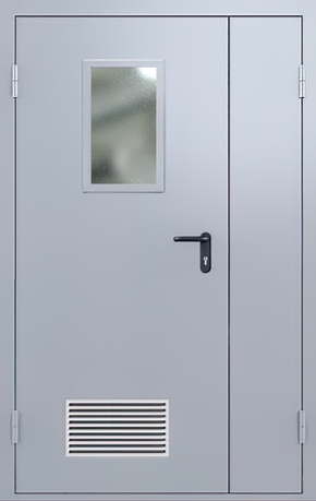 Полуторапольная дверь с вентиляцией и стеклом EI 60 (серая)