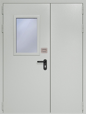 Полуторапольная противопожарная дверь EI 60 со стеклом и кодовым замком 05