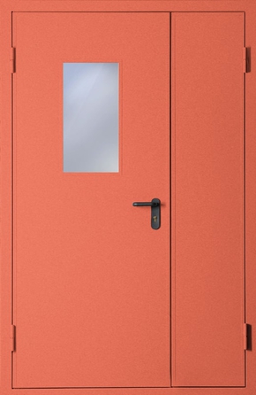 Полуторапольная противопожарная дверь со стеклом EI 60 с порошковым напылением (RAL 2012)