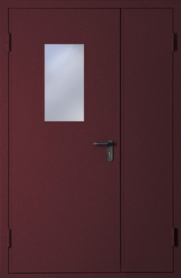 Полуторапольная противопожарная дверь со стеклом EI 60 (RAL 3005)
