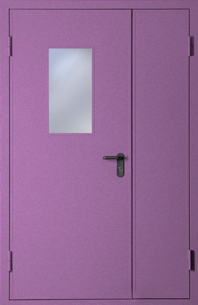 Полуторапольная противопожарная дверь со стеклом EI 30 с порошковым напылением (RAL 4008)
