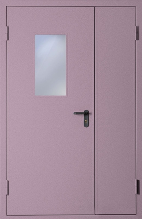 Полуторапольная противопожарная дверь со стеклом EI 60 с порошковым напылением (RAL 4009)