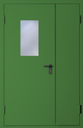 Полуторапольная противопожарная дверь со стеклом EI 60 с порошковым напылением (RAL 6010)