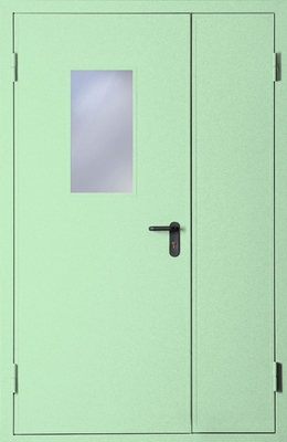 Полуторапольная противопожарная дверь со стеклом EI 60 (RAL 6019)