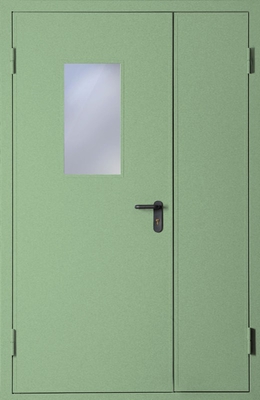 Полуторапольная противопожарная дверь со стеклом EI 60 (RAL 6021)