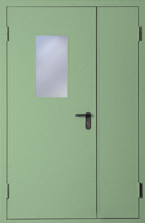 Полуторапольная противопожарная дверь со стеклом EI 60 с порошковым напылением (RAL 6021)