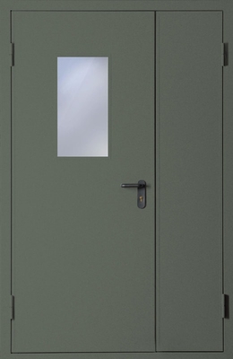 Полуторапольная противопожарная дверь со стеклом EI 60 (RAL 7009)