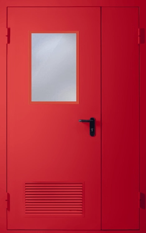 Полуторапольная противопожарная дверь с вентиляцией и стеклом EI 60 (RAL 3020)