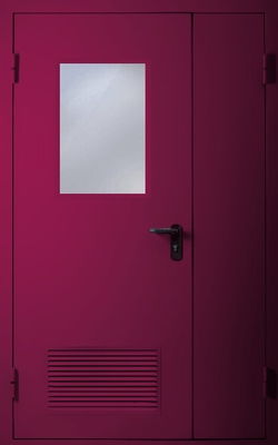Полуторапольная дверь с вентиляцией и стеклом EI 60 (RAL 4004)
