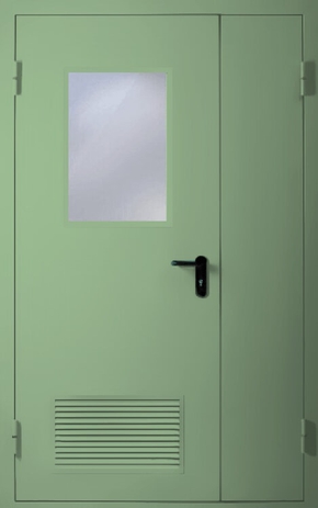 Полуторапольная противопожарная дверь с вентиляцией и стеклом EI 60 (RAL 6019)