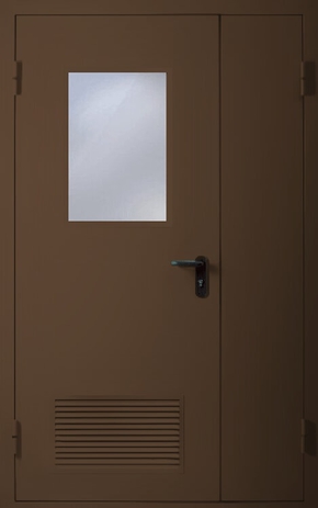 Полуторапольная противопожарная дверь с вентиляцией и стеклом EI 60 (RAL 8028)