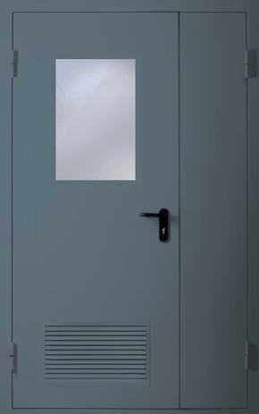 Полуторапольная противопожарная дверь с вентиляцией и стеклом EI 60 (RAL 7031)