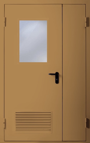 Полуторапольная противопожарная дверь с вентиляцией и стеклом EI 60 (RAL 1024)