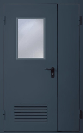 Полуторапольная противопожарная дверь с вентиляцией и стеклом EI 60 (RAL 7043)