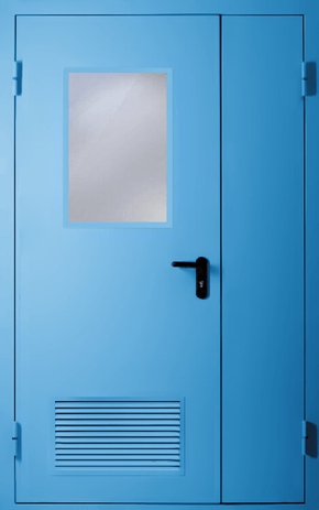 Полуторапольная противопожарная дверь с вентиляцией и стеклом EI 60 (RAL 5012)