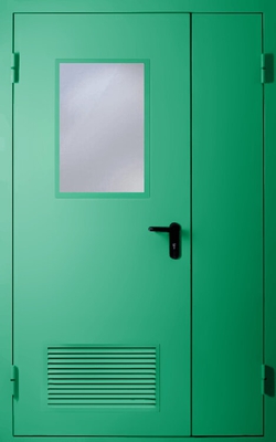 Полуторапольная дверь с вентиляцией и стеклом EI 60 (RAL 6024)