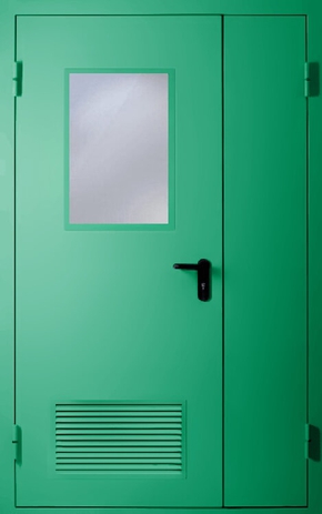 Полуторапольная противопожарная дверь с вентиляцией и стеклом EI 60 (RAL 6024)