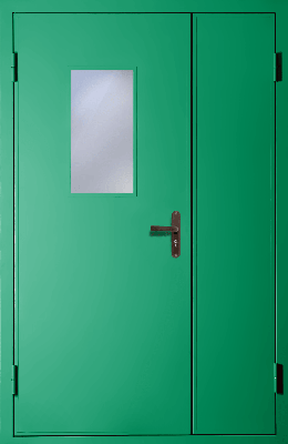 Полуторная техническая дверь со стеклом (RAL 6024)