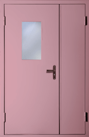 Полуторная техническая дверь со стеклом (RAL 3015)