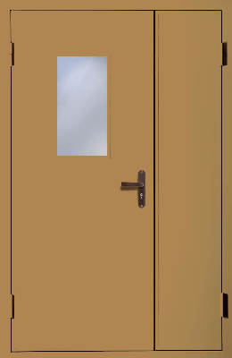 Полуторная техническая дверь со стеклом (RAL 8000)