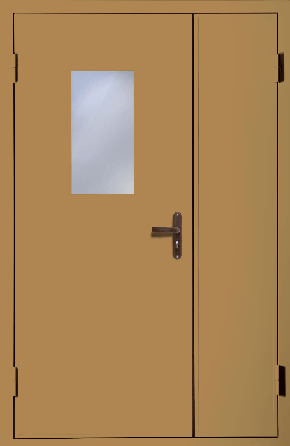 Полуторная техническая дверь со стеклом (RAL 8000)
