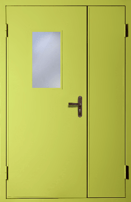 Полуторная техническая дверь со стеклом (RAL 1016)
