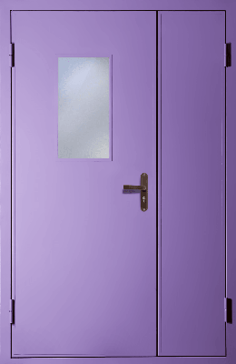 Полуторная техническая дверь со стеклом (RAL 4005)
